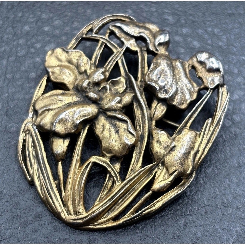 VTG Signed HNOC Iris Flower Historic New Orleans Museum Collection Brooch Pin